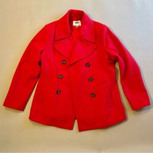 Old Navy Girls Red Pea Coat medium wool blend double breasted